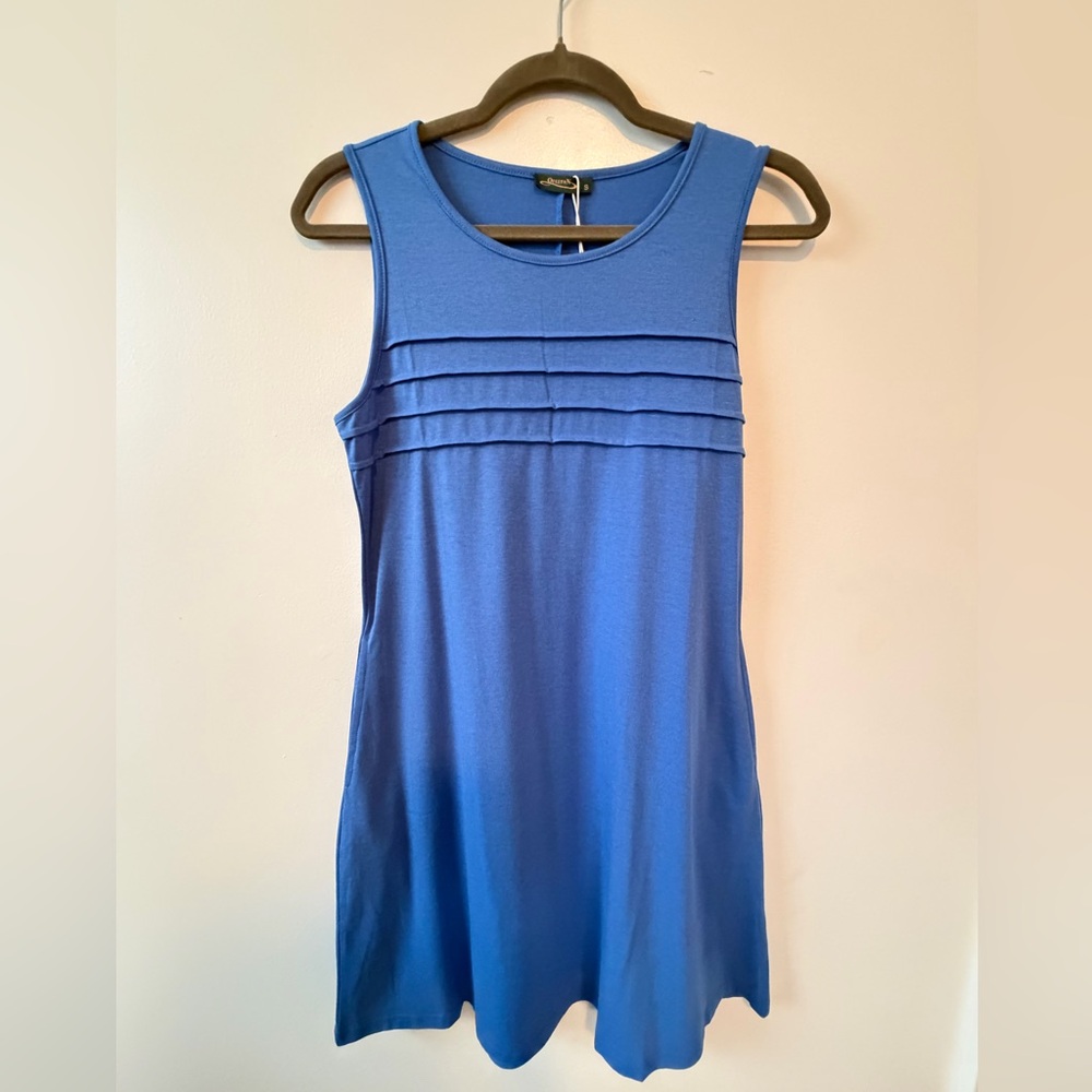 Sleeveless Blue Pleated Bodice Women’s Dress